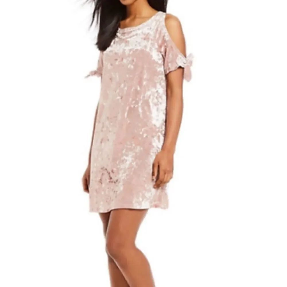 SANCTUARY Shift Dress Cold Shoulder Crushed Velvet Pink Size Large